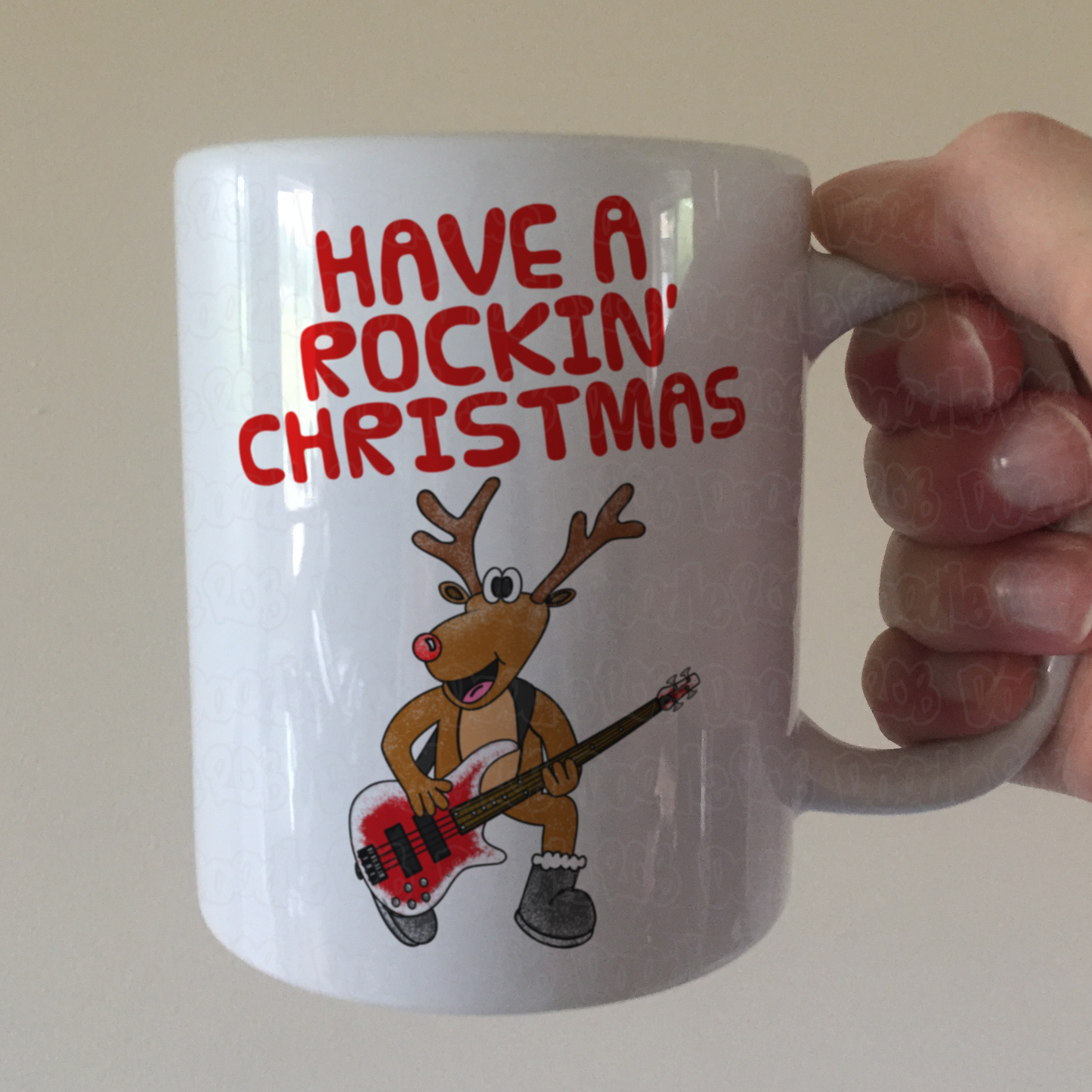 Bassist Christmas Mug - Reindeer Playing Bass Guitar - Bass Guitarist Xmas Gift