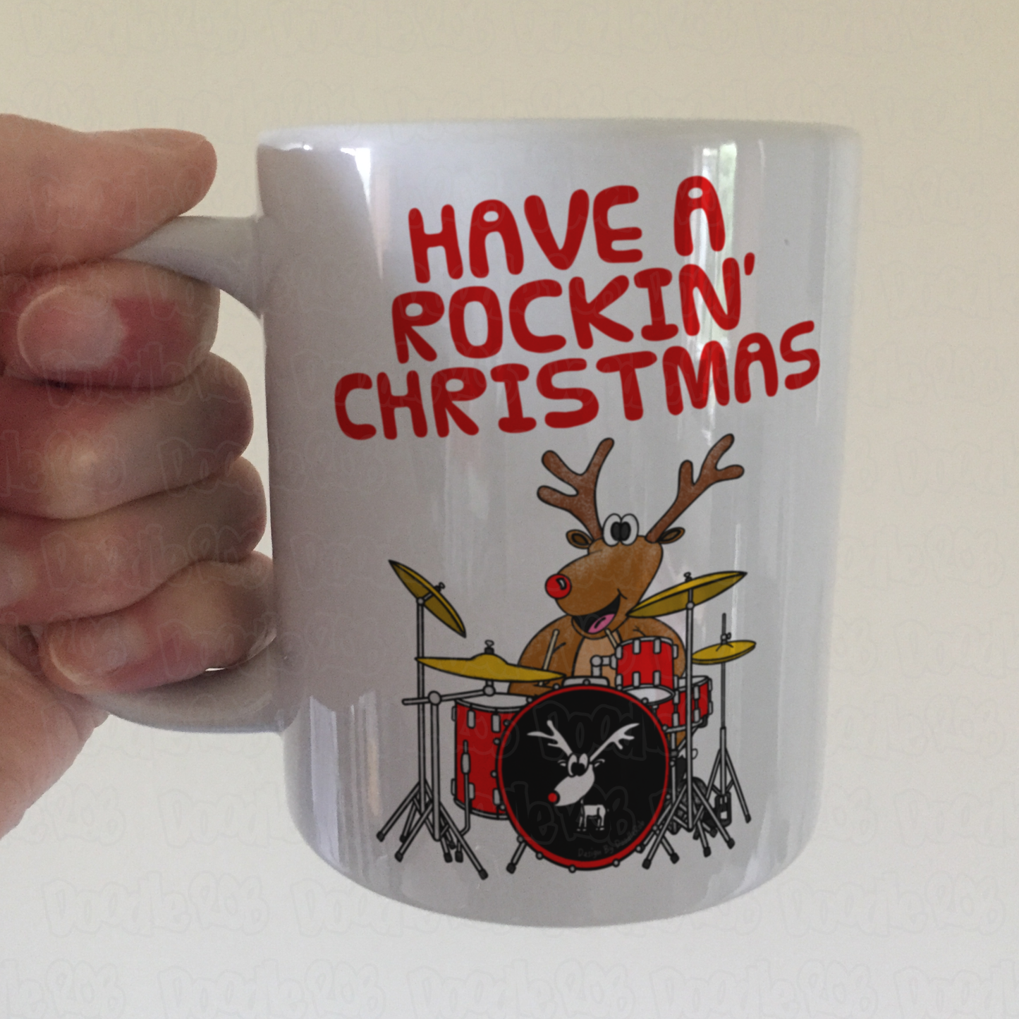 Drummer Christmas Mug - Rudolf The Reindeer Playing Drums - Musician Xmas Gift