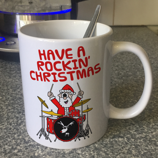 Drummer Christmas Mug - Santa Playing Drums - Drum Teacher Xmas Gift