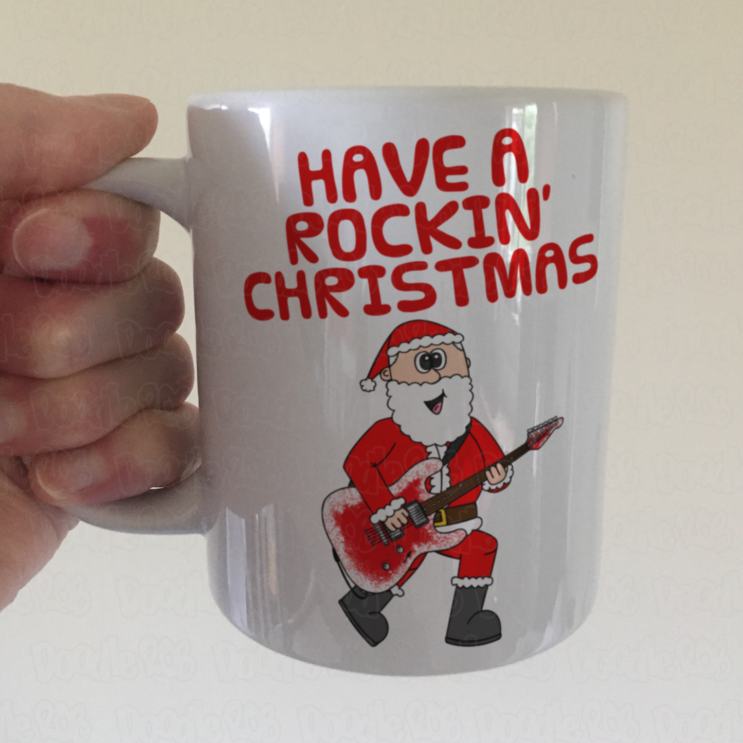 Guitarist Christmas Mug - Santa Playing Electric Guitar - Guitar Teacher Xmas Gift