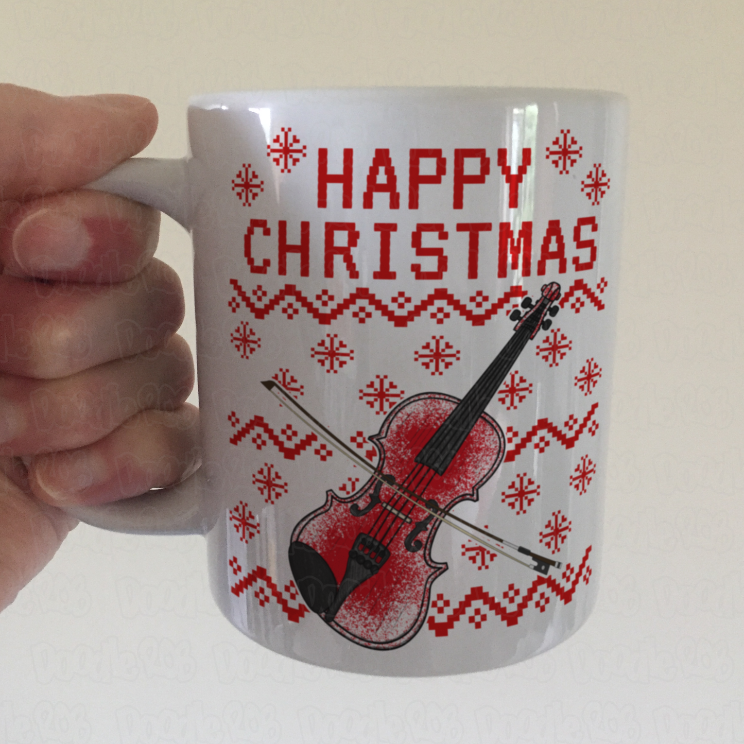 Christmas Violin Mug (Ugly Sweater Style) - Violinist Mug - Violin Teacher Xmas Gift - String Musician Gift