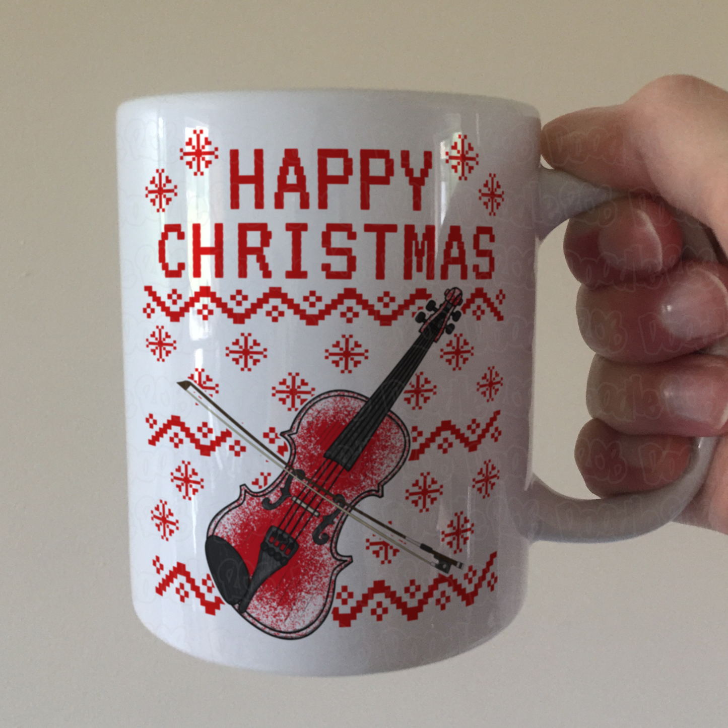 Christmas Violin Mug (Ugly Sweater Style) - Violinist Mug - Violin Teacher Xmas Gift - String Musician Gift