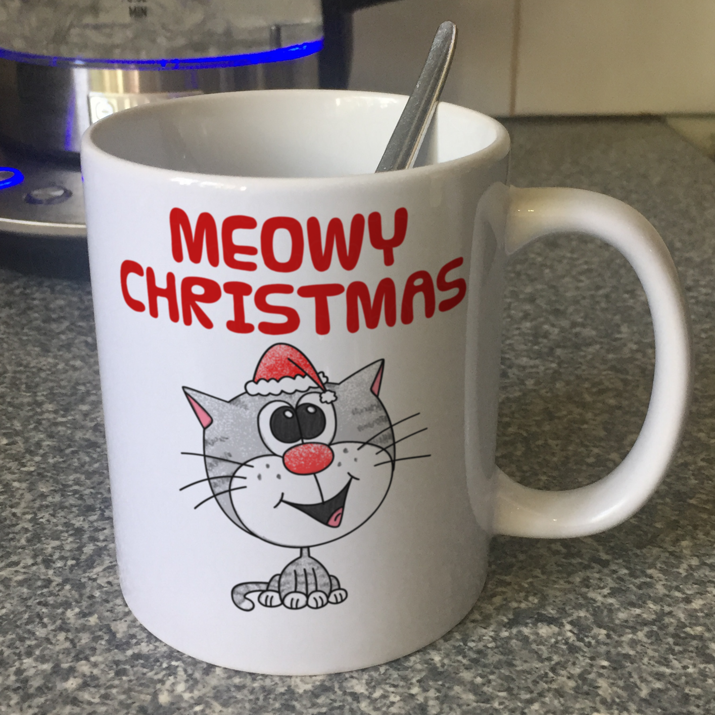 Cat Christmas Mug (Santa Hat) - Meowy Christmas - Funny Christmas Gift For Cat Lover