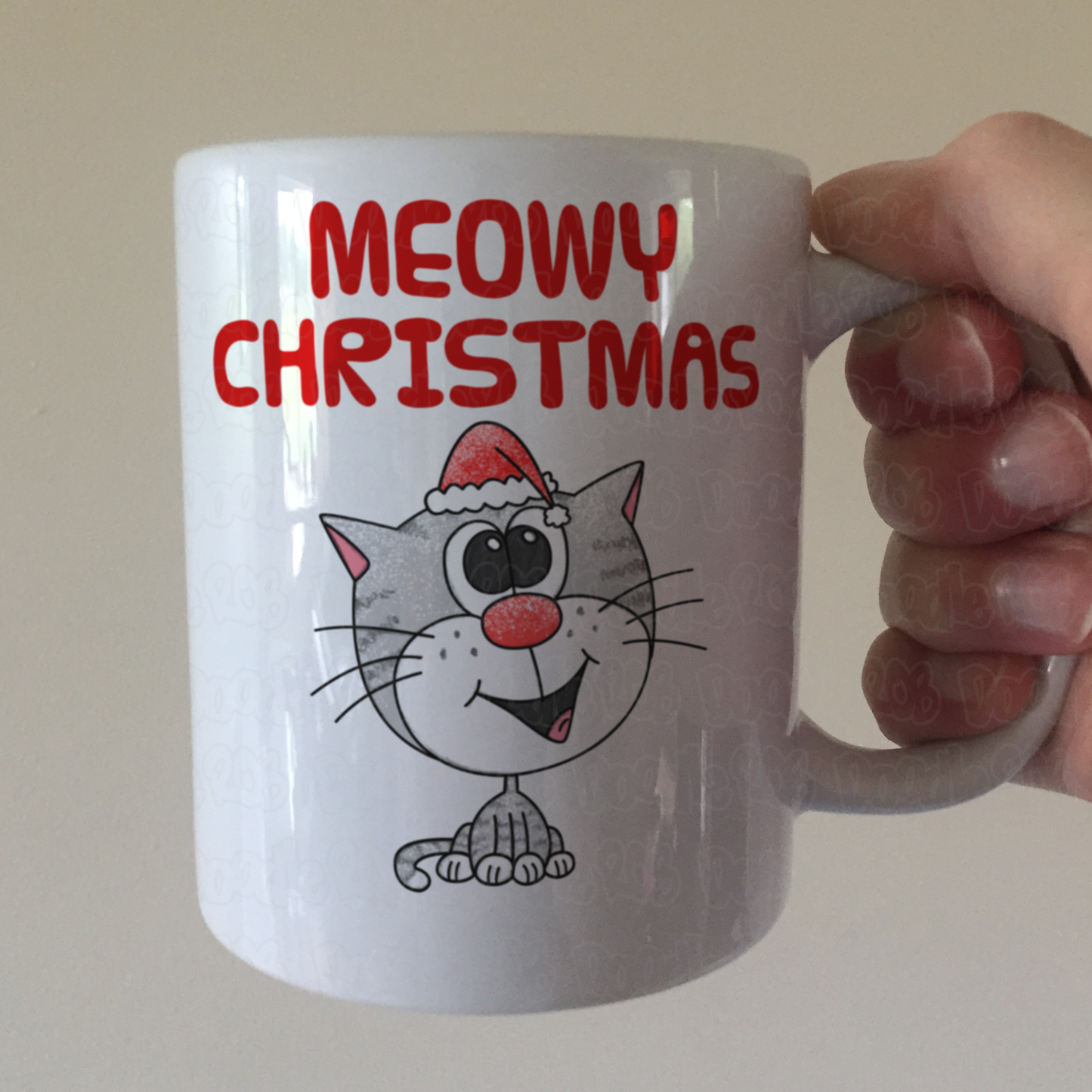 Cat Christmas Mug (Santa Hat) - Meowy Christmas - Funny Christmas Gift For Cat Lover