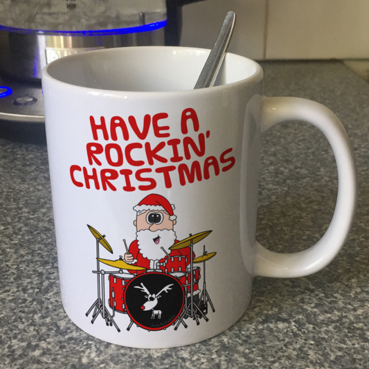Drummer Christmas Mug - Santa Playing Drums - Drum Teacher Xmas Gift