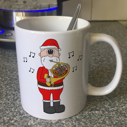 French Horn Christmas Mug - Santa Playing French Horn - Brass Teacher Xmas Gift