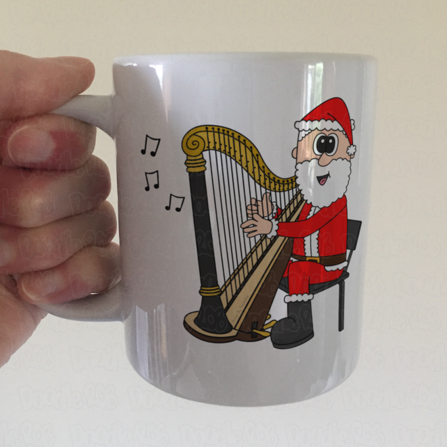 Harp Christmas Mug - Santa Playing Harp - Gift For Harpist - Harp Teacher Xmas Gift