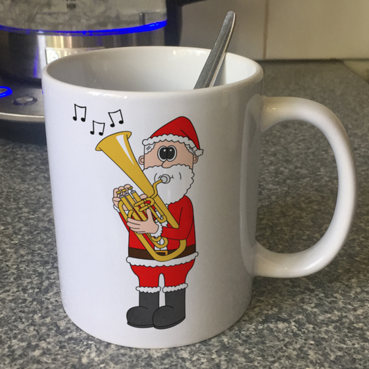 Tenor Horn Christmas Mug - Santa Playing Tenor Horn - Gift For Horn Player - Brass Musician Xmas Gift