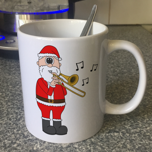 Santa Playing Trombone Christmas Mug - Gift For Trombonist - Brass Musician Xmas Gift