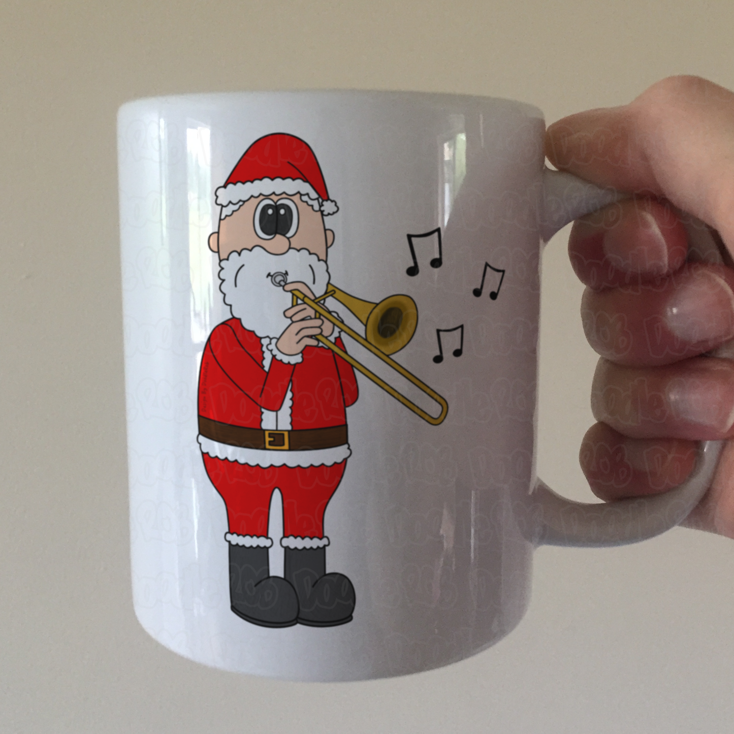 Santa Playing Trombone Christmas Mug - Gift For Trombonist - Brass Musician Xmas Gift