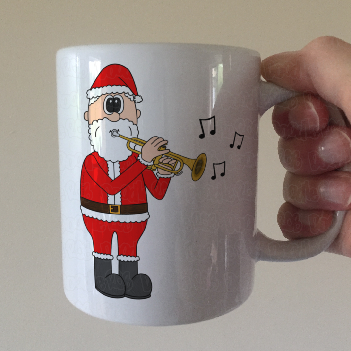 Santa Playing Trumpet Christmas Mug - Gift For Trumpeter - Brass Musician Xmas Gift