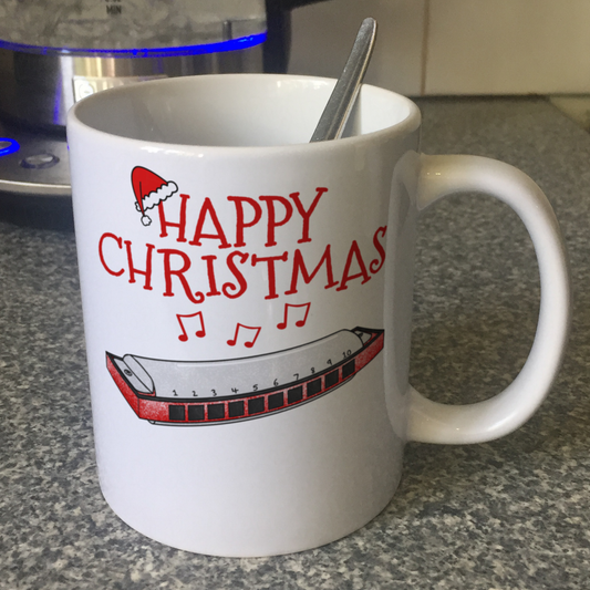Harmonica Christmas Mug - Harp Player Xmas Gift - Blues Musician Mug
