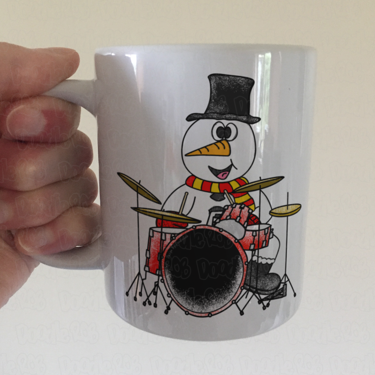 Drummer Christmas Mug - Snowman Playing Drums - Drum Teacher Xmas Gift