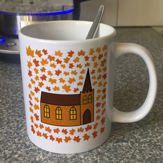 Church Autumn Mug (Leaves) - Fall Christian Mug - Thanksgiving Gift For Minister