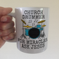 Funny Church Drummer Mug - For Miracles, Ask Jesus - Christian Musician Gift
