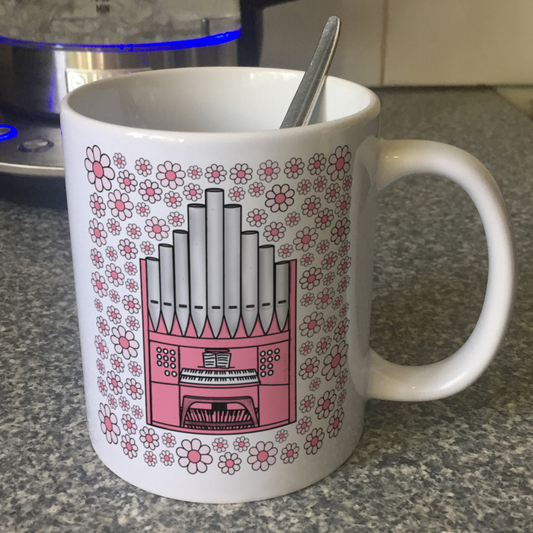 Church Organ Floral Mug (Pink Flowers) - Female Organist - Musician Gift For Girl