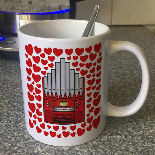 Church Organ With Hearts Mug - Gift For Organist - Musician Valentines Anniversary Gift