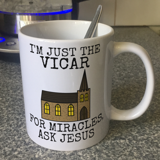 Church Vicar Mug - For Miracles, Ask Jesus - Christian Ordination Gift