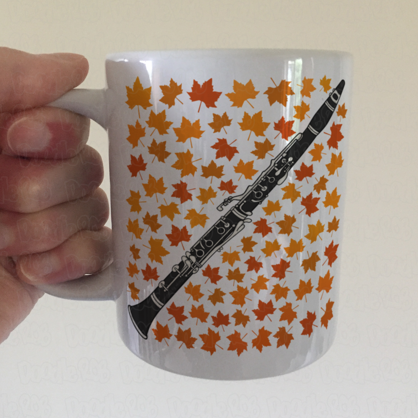 Autumn Clarinet Mug (Leaves) - Gift For Clarinetist - Woodwind Musician Gift For Fall or Thanksgiving