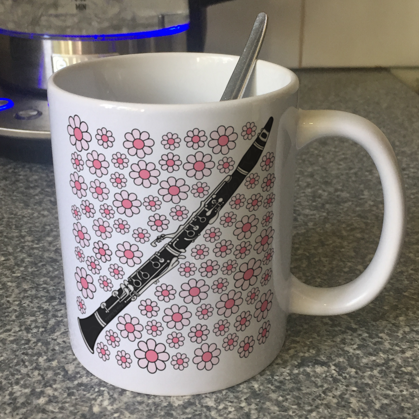 Clarinet Floral Mug (Pink Flowers) - Female Clarinetist - Woodwind Musician Gift For Girl