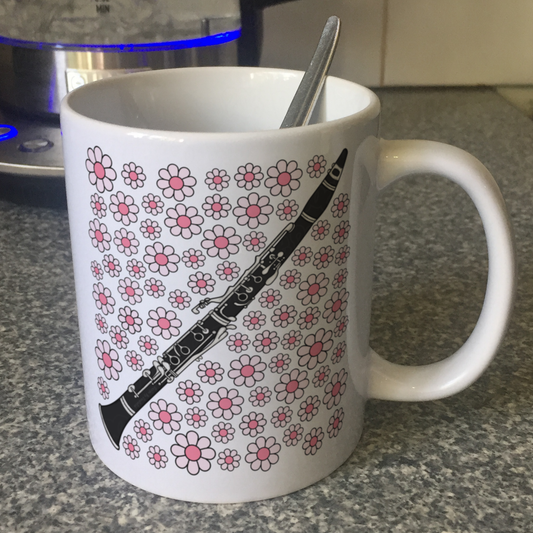 Clarinet Floral Mug (Pink Flowers) - Female Clarinetist - Woodwind Musician Gift For Girl