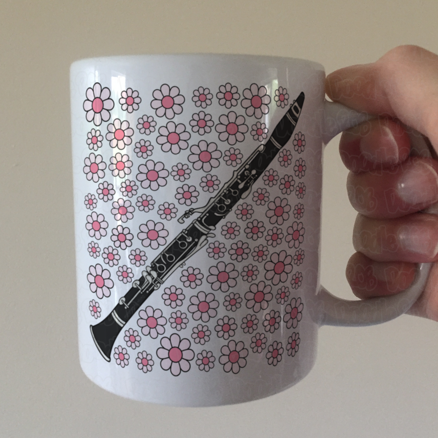Clarinet Floral Mug (Pink Flowers) - Female Clarinetist - Woodwind Musician Gift For Girl