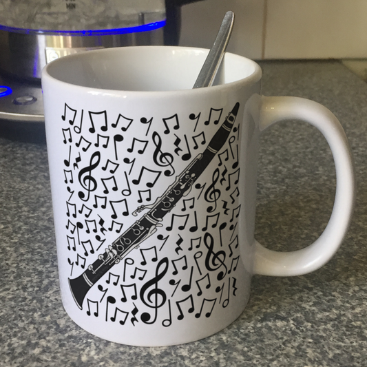 Clarinet Musical Notes Mug - Gift For Clarinetist - Woodwind Musician Orchestra Gift