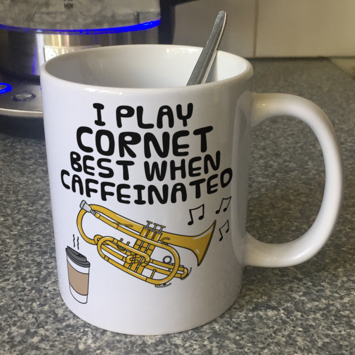 Cornet Coffee Mug - I Play Cornet Best When Caffeinated - Cornetist Brass Musician Gift