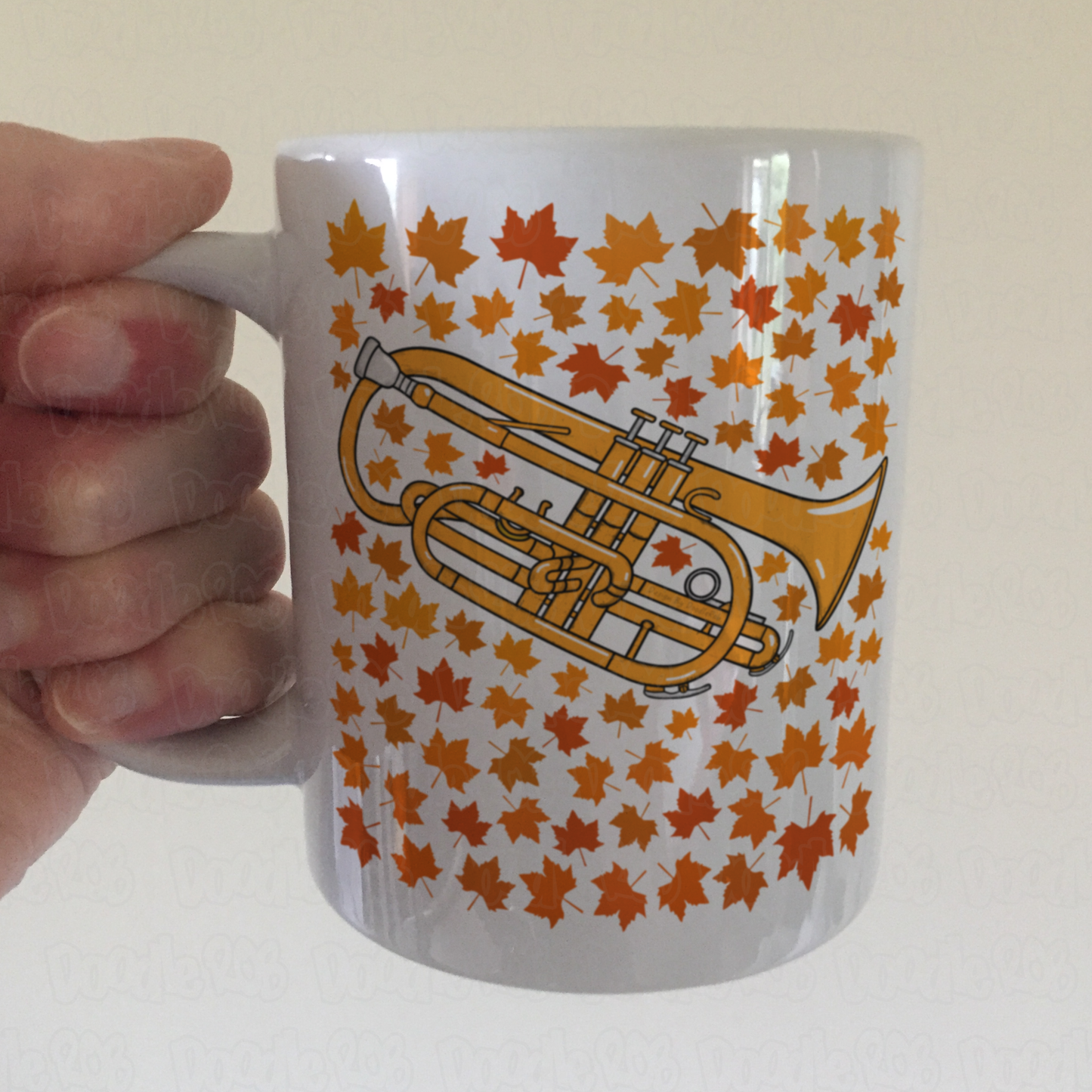 Autumn Cornet Mug (Leaves) - Gift For Cornetist - Brass Musician Gift For Fall or Thanksgiving