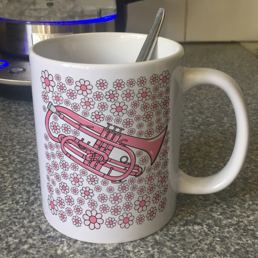 Cornet Floral Mug (Pink Flowers) - Female Cornetist - Brass Musician Gift For Girl