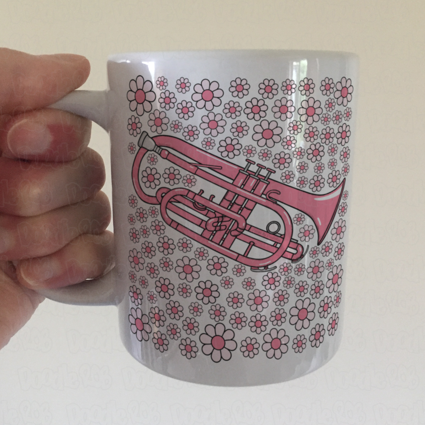 Cornet Floral Mug (Pink Flowers) - Female Cornetist - Brass Musician Gift For Girl