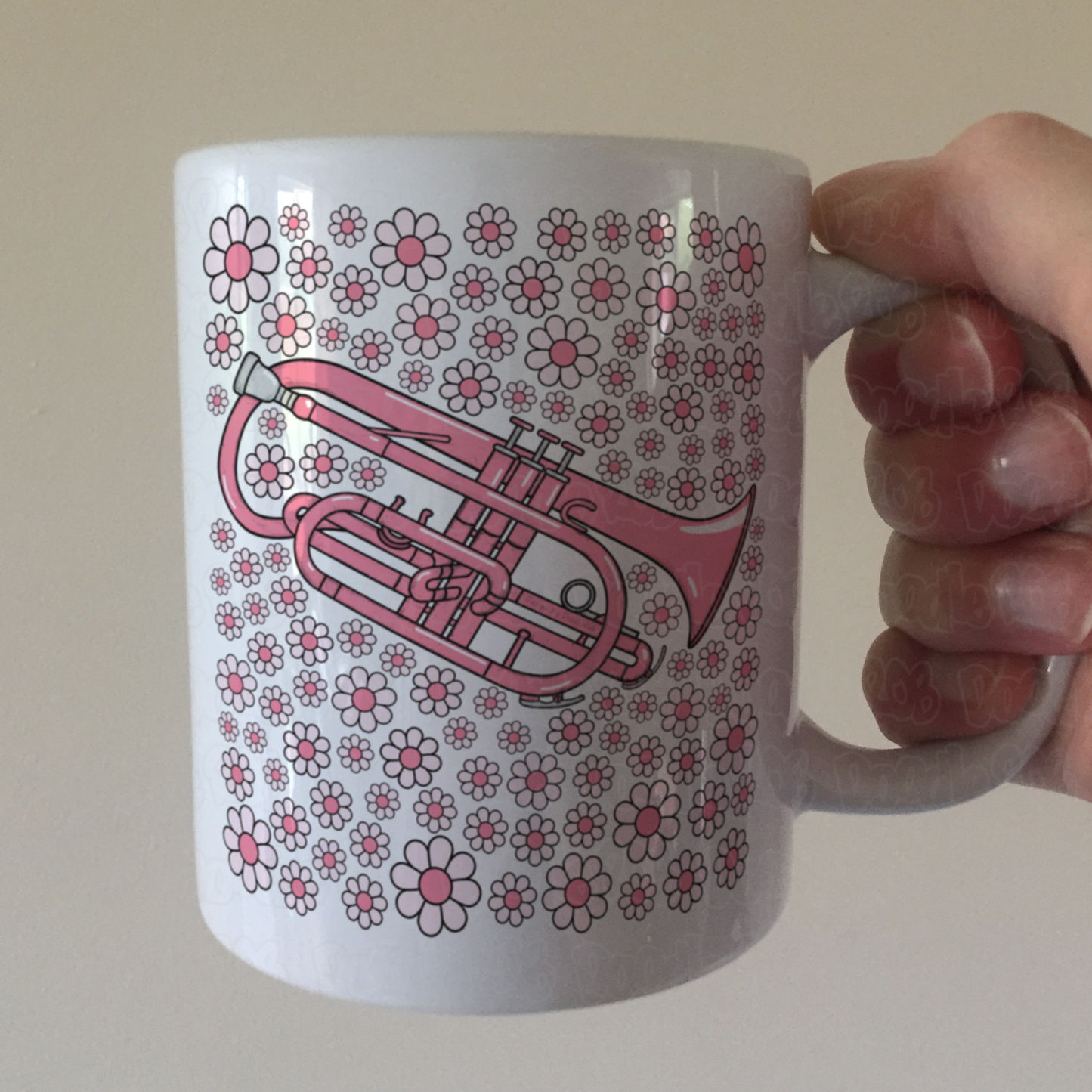 Cornet Floral Mug (Pink Flowers) - Female Cornetist - Brass Musician Gift For Girl