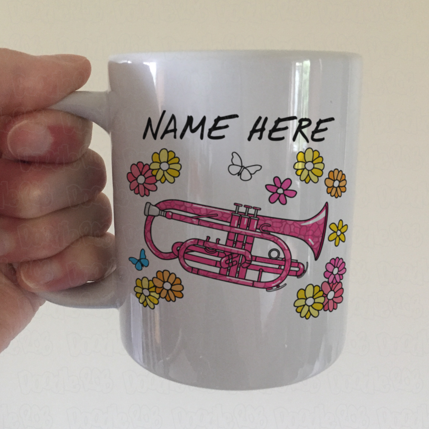 Floral Cornet Mug - Custom Cornetist Mug - Personalised Brass Musician Gift