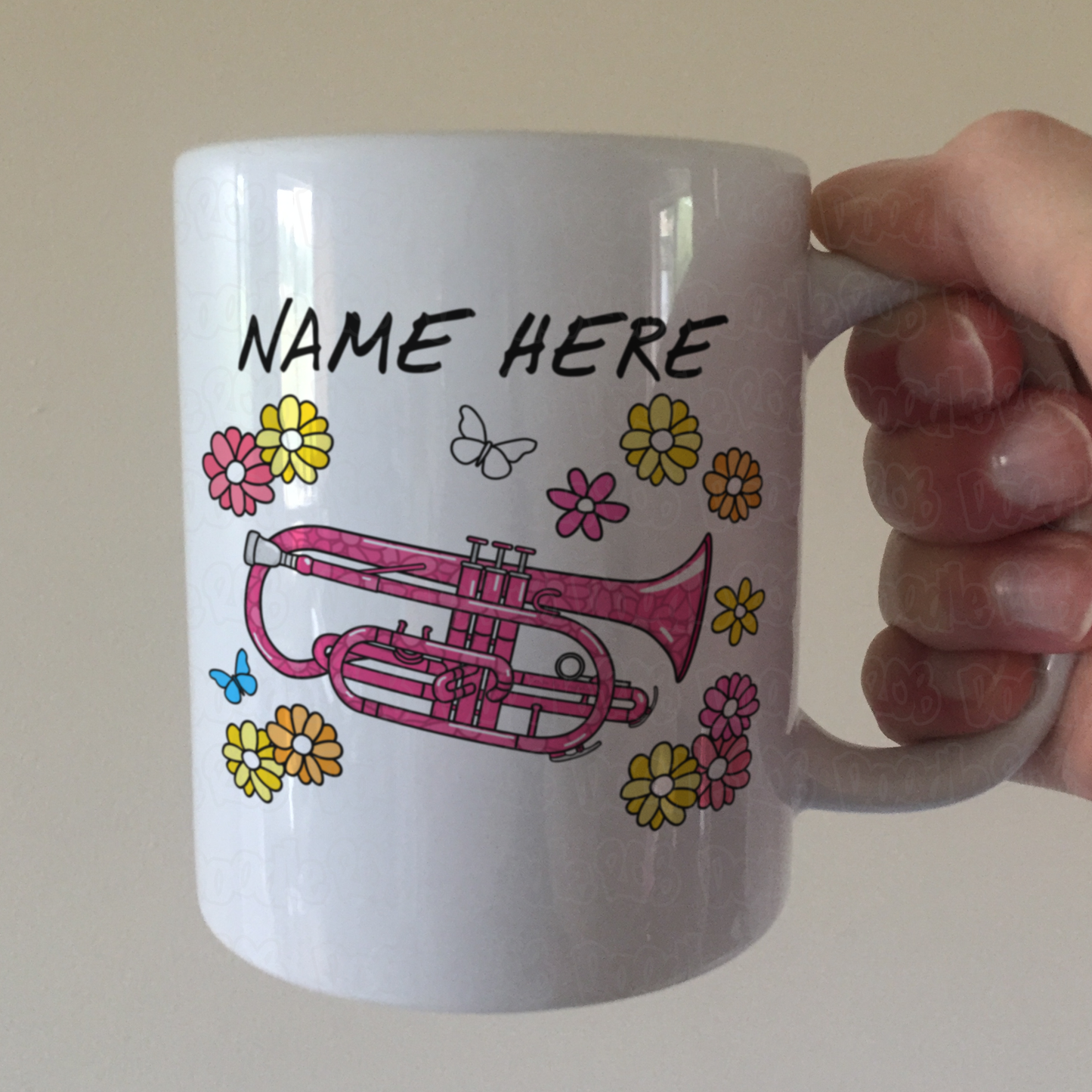 Floral Cornet Mug - Custom Cornetist Mug - Personalised Brass Musician Gift