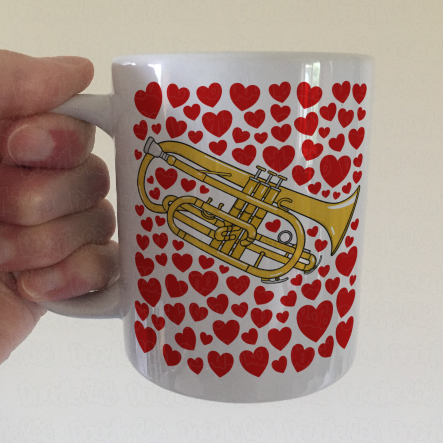 Cornet With Hearts Mug - Gift For Cornetist - Brass Musician Valentines Anniversary Gift