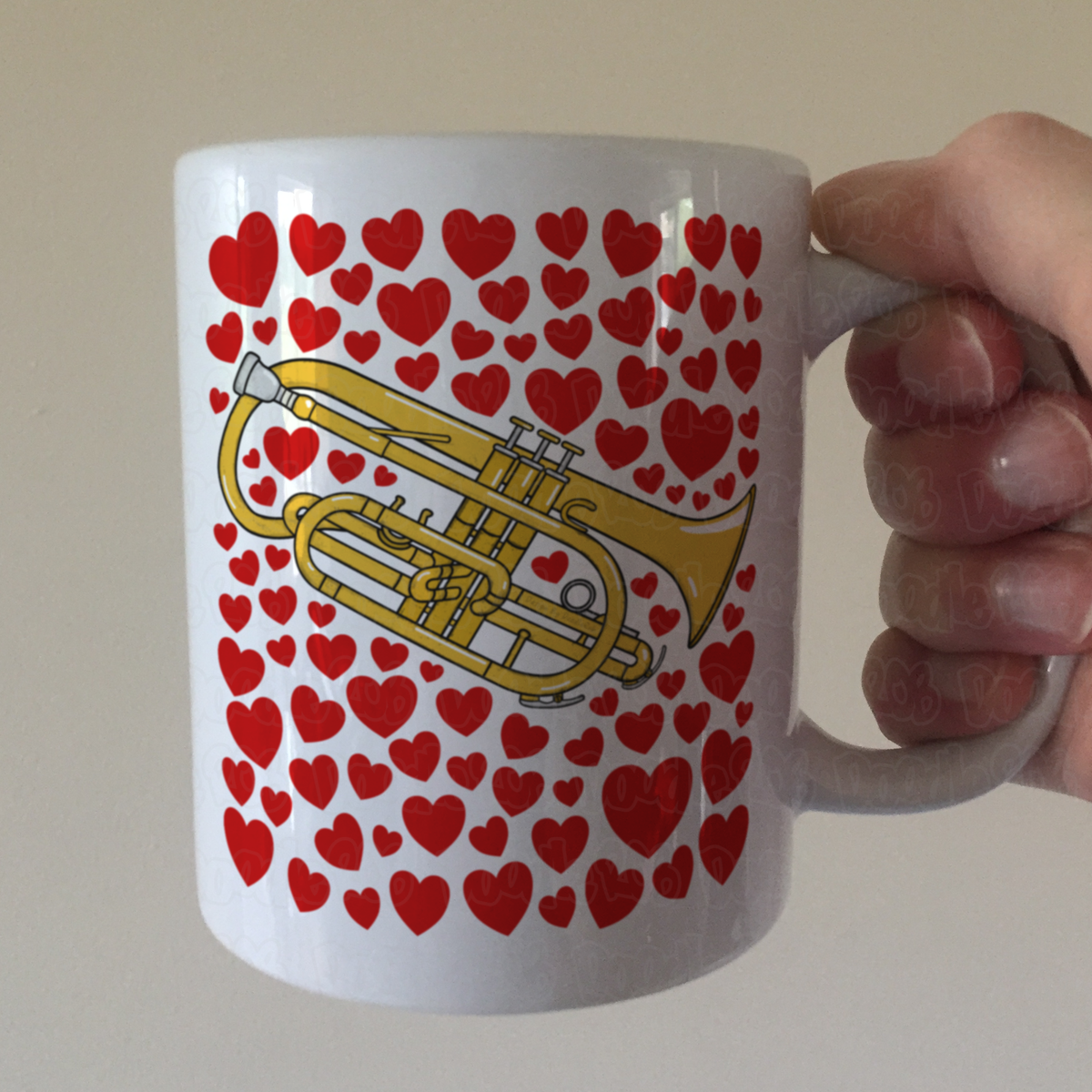 Cornet With Hearts Mug - Gift For Cornetist - Brass Musician Valentines Anniversary Gift