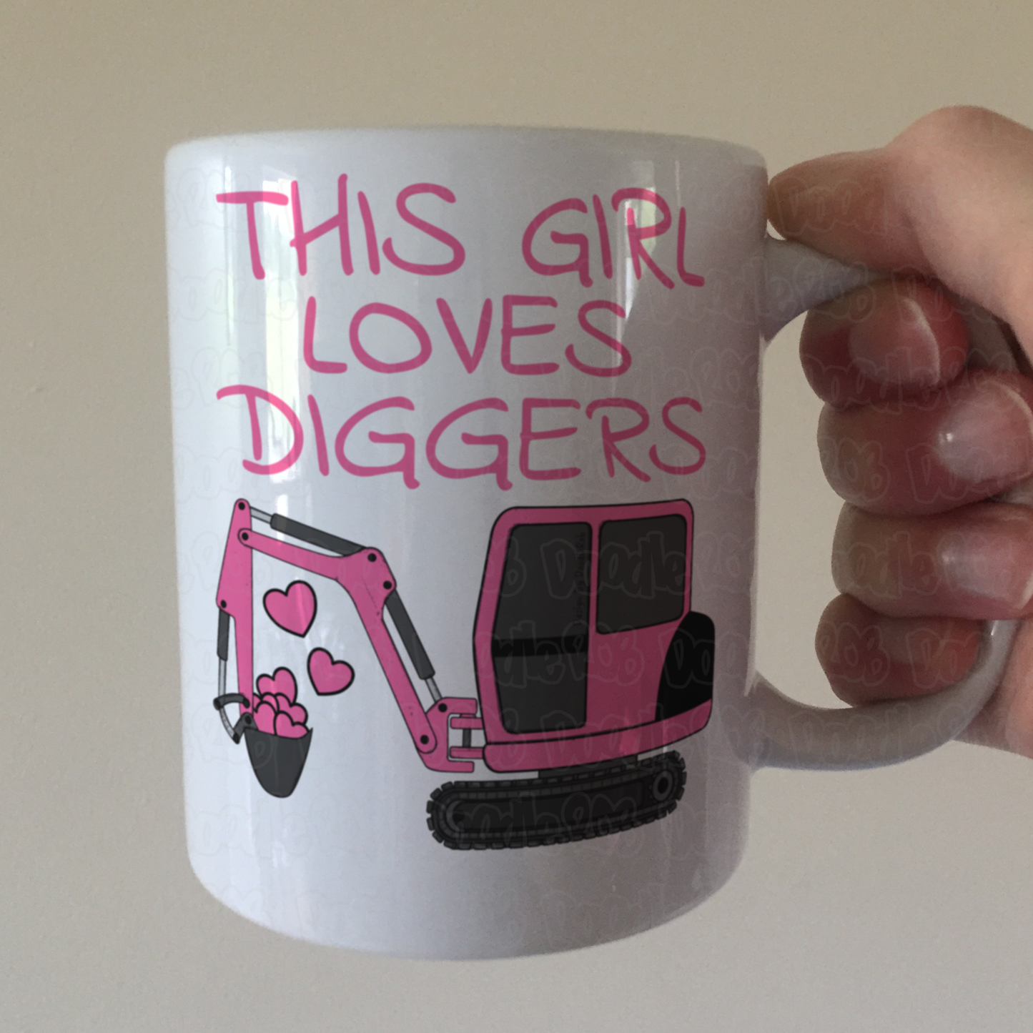 Girl's Digger Mug - This Girl Loves Diggers - Pink Digger Mug - Female Construction Worker Gift
