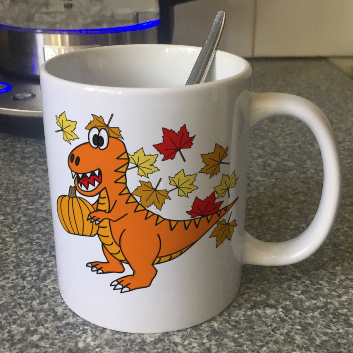 Autumn Dinosaur Mug - T-Rex Pumpkin Mug - Funny Back To School Gift