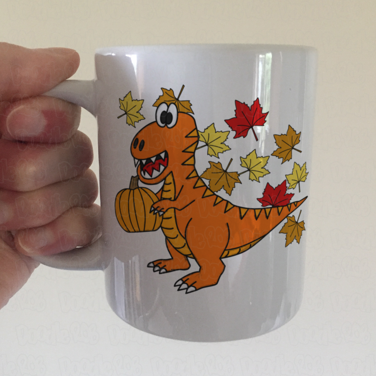 Autumn Dinosaur Mug - T-Rex Pumpkin Mug - Funny Back To School Gift
