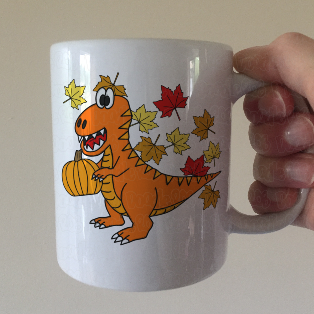 Autumn Dinosaur Mug - T-Rex Pumpkin Mug - Funny Back To School Gift