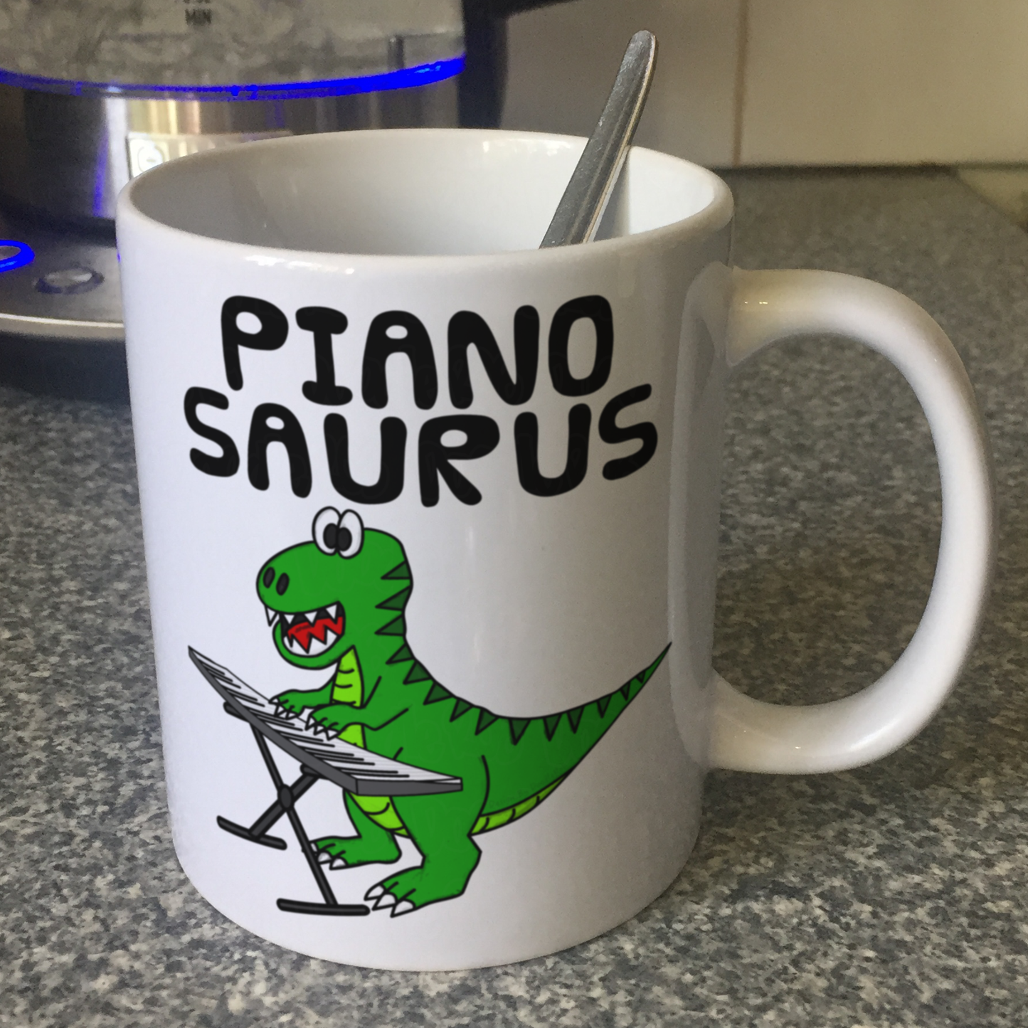 Dinosaur Piano Mug - T-Rex Playing Piano - Funny Gift For Pianist