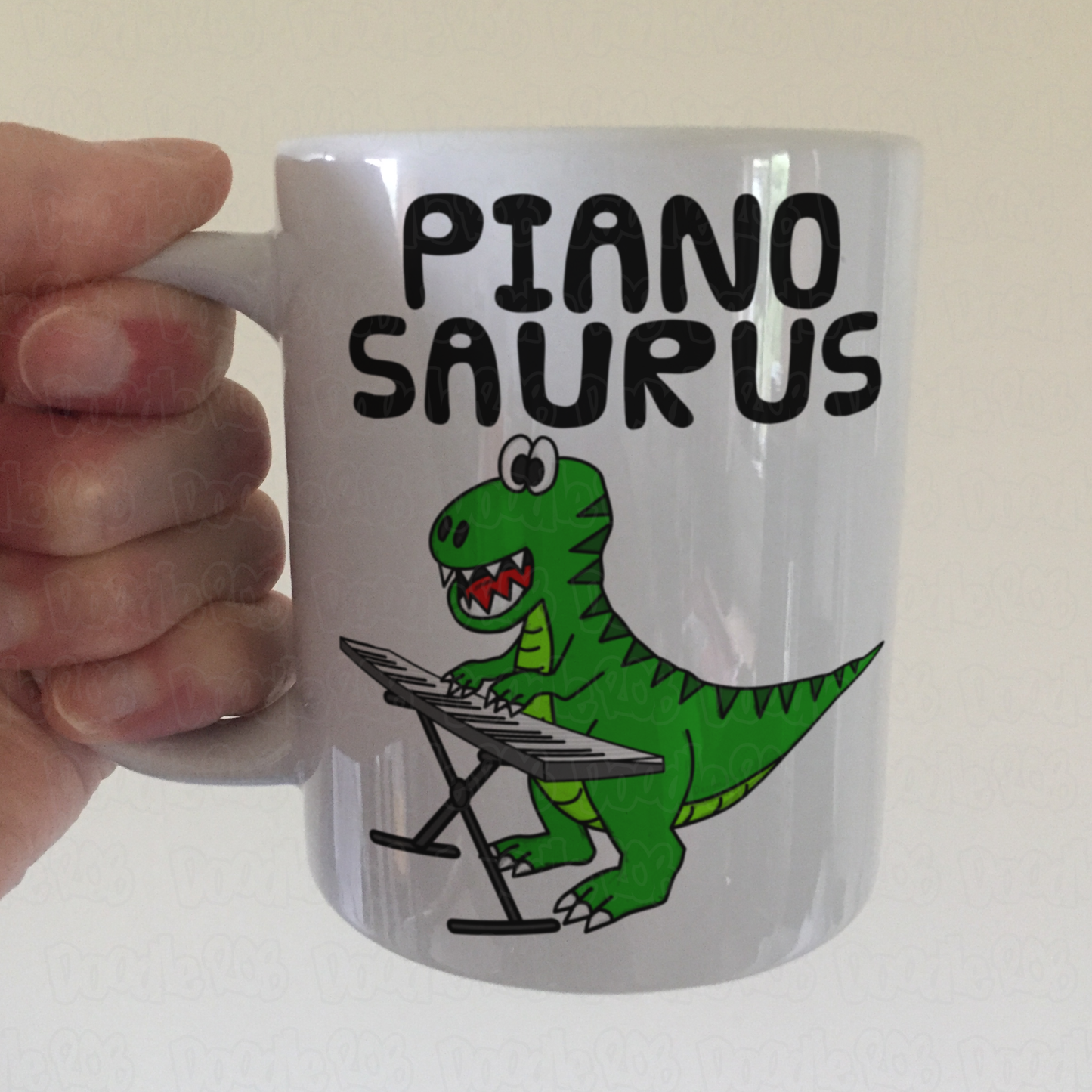 Dinosaur Piano Mug - T-Rex Playing Piano - Funny Gift For Pianist