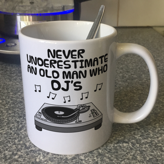 Funny DJ Mug - Never Underestimate An Old Man Who DJ's - Music Producer Musician Gift For Him