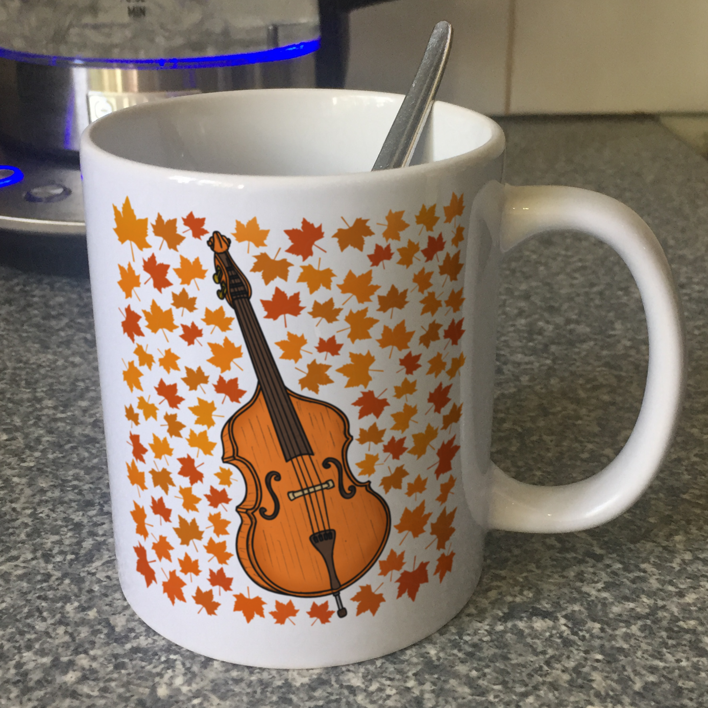Autumn Double Bass Mug (Leaves) - Gift For Bassist - Jazz Musician - Gift For Fall or Thanksgiving