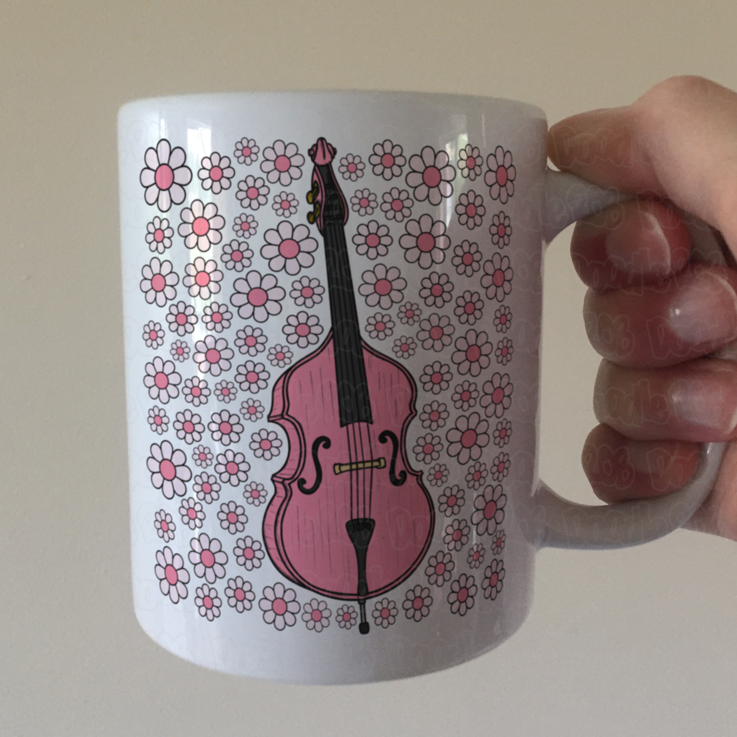 Double Bass Floral Mug (Pink Flowers) - Female Bassist - Musician Gift For Girl