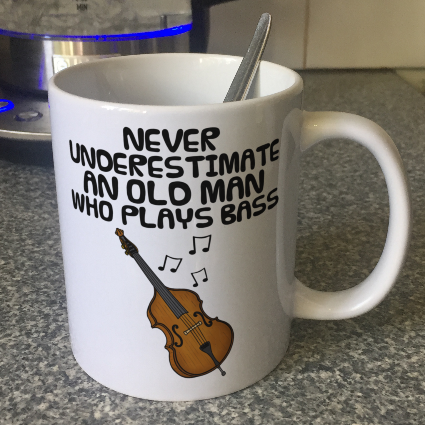 Funny Double Bass Mug - Never Underestimate An Old Man Who Plays Bass - Bassist Musician Gift For Him