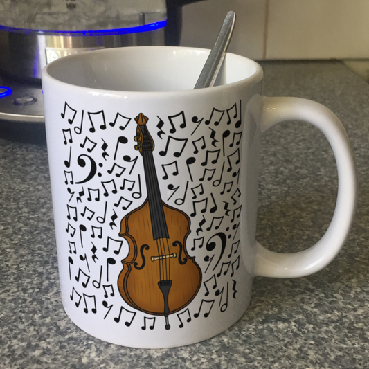 Double Bass Musical Notes Mug - Gift For Bassist - Jazz Musician - Music Teacher Gift