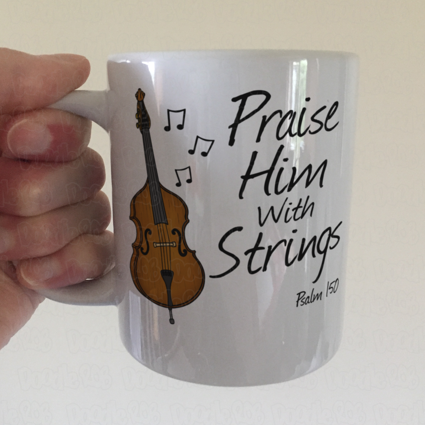 Church Double Bass Mug - Praise Him With Strings (Psalm 150) - Gift For Christian Bassist
