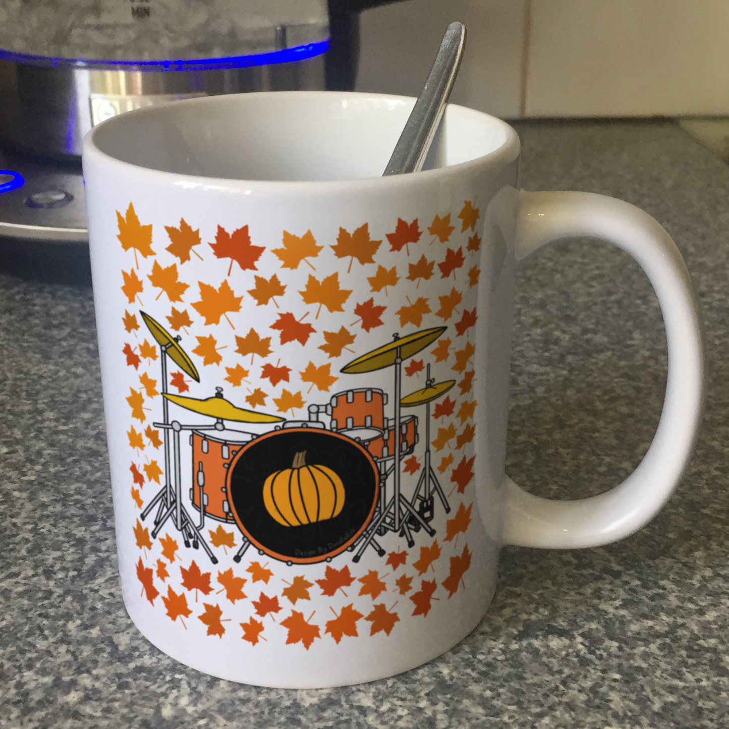 Autumn Drum Kit Mug (Leaves) - Gift For Drummer - Percussionist Musician Gift For Fall or Thanksgiving