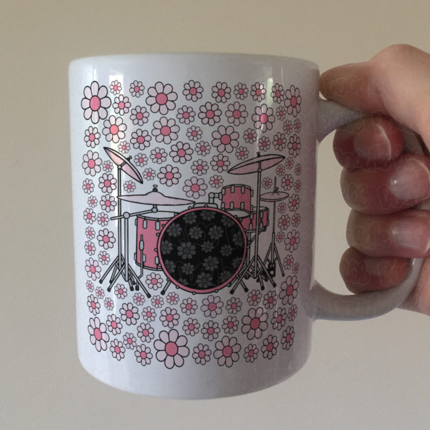 Drummer Floral Mug (Pink Flowers) - Female Drummer - Percussionist Musician Gift For Girl